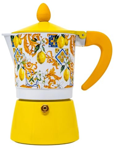 NAMAI - Caffettiera 3 Tazze, 180 ML, Materiale Alluminio Resistente, Manico Anti Scottatura, Colori Vivaci, Coffee Maker, No Induzione, Idea Regalo