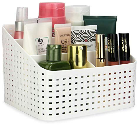 Clear Makeup Organiser Box – 5-Compartment Toiletry & Skincare Storage for Vanity, Dressing Table or Sink – Cosmetic Holder for Brushes, Beauty Products & Accessories | Pukkr