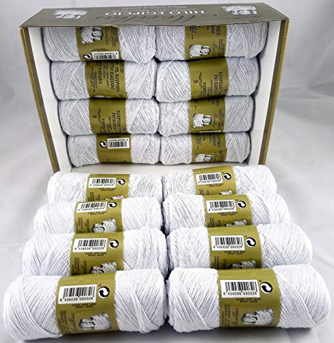▷ 16 100% merceriserad egyptisk pärlbomull Zepelines för stickning av virkade eller stickade arbeten med elegant finish. (16 Zepelines N5, Vit)