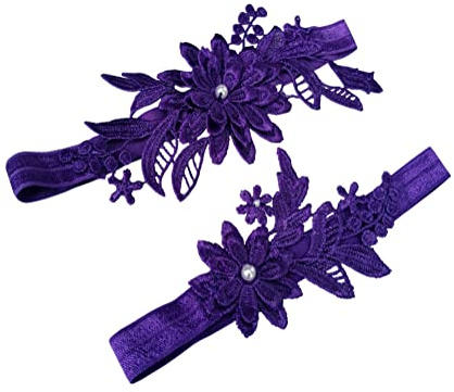 Oyabridal Garter for Bride Wedding Garter Set Floral Bridal Lace W010 (Purple)
