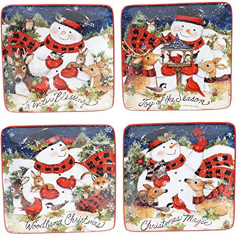 Certified International Celebrate the Magic of Christmas with This Set of 4 Snowman Canape Plates – Adorable Holiday Stoneware for Appetizers, Snacks, Cookies & Joyful Winter Gatherings
