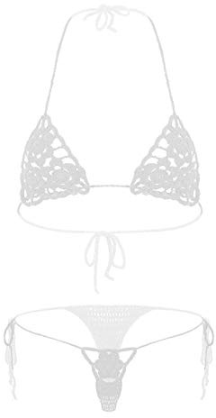 YOOJIA Sexiga badkläder för kvinnor, 2 delar, mikrobikini, mikrotångabikini, transparent, slingskott, G-stringtrosa, minibikini, strand, pool, simning, M