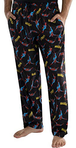 Marvel Comics Men's Spiderman Classic Comic Allover Print Loungewear Pajama Pants, Black, 4XL