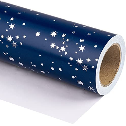Holijolly rotolo di carta da imballaggio - mini rotolo - 43,2 cm X 10 m - stelle con disegno in foglia d'argento, perfetto per nozze, compleanno, vacanze, baby shower