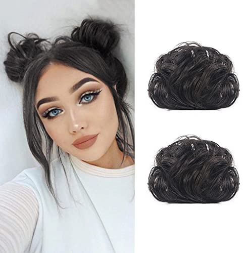 Claw Hair Buns Mini Chignon Hårdel Updo Bun Extensions Falskt Donut Hår Bulle Hästsvansförlängning för Kvinnor Flickor, 2 Förpackningar