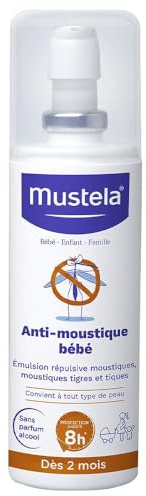 Mustela Lotion Anti-Moustique Bébé Visage et Corps dès 2 Mois Flacon 100ml | Répulsif anti-moustiques visage et corps dès 2 mois, formule IR3535® sans parfum ni alcool, protection jusqu'à 8 heures