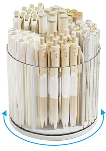 Marte Vanci 360 Degree Rotating Pen Holder Desk Stationery Organiser Tidy Organiser for Pencil Makeup Painting Brush Cosmetic Craft Storage Bin Pen Pot for Home Office School 6 Slots White