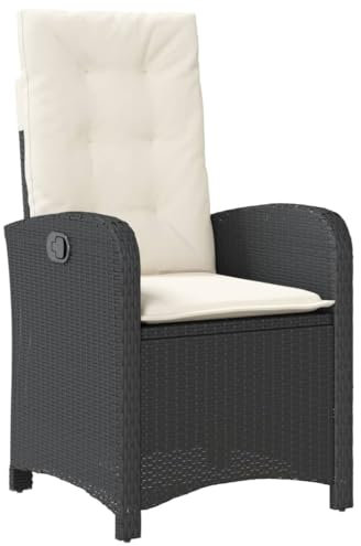 vidaXL Gartensessel mit Kissen, Gartenstuhl mit Verstellbarer Rückenlehne, Liegestuhl mit Stahlrahmen, Sessel Stuhl Relaxsessel, Schwarz Poly Rattan