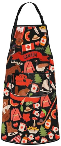 WZMPA Canada Kitchen Apron Canada Chef Gift Canada Tour Adjustable Apron With Pockets For Grilling Baking, Canada Ap