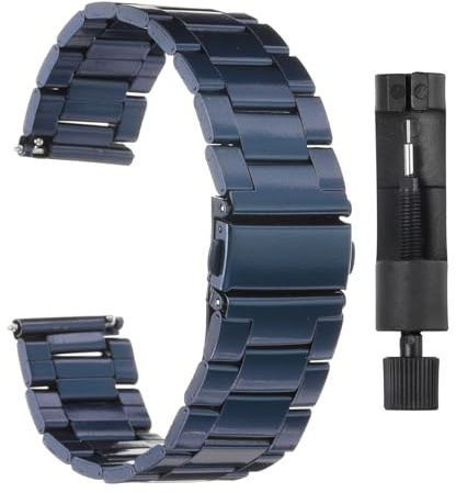 QUARKZMAN Bracelets de Montre en Acier Inoxydable 22mm Placage de Métal Fermoir Papillon à Dégagement Rapide, Bande de Chaîne, Remplacement du Bracelet de Montre avec Adaptateur, Bleu