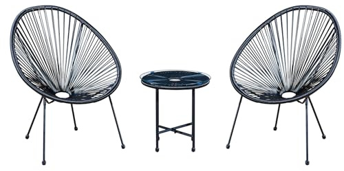 Totò Piccinni Set 2 Poltrone e Tavolino Relax PAVONE con seduta a corde intrecciate e struttura in metallo rinforzato (1, Nero Set 2 Poltrone e Tavolino)