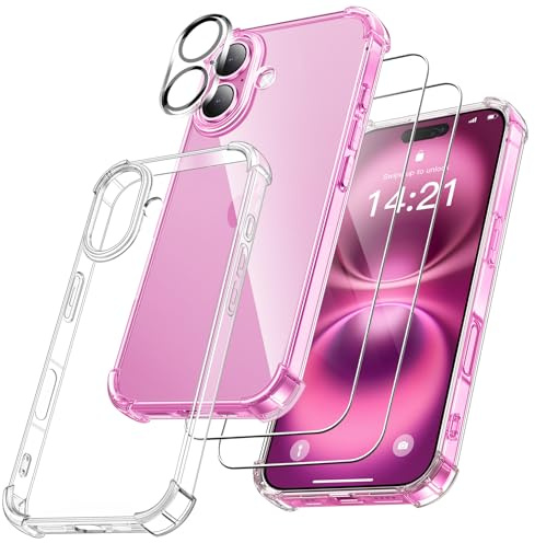 FLLAO 4 en 1 Coque pour iPhone 16 avec 2 Verre Trempé et 1 Caméra Protecteur, [Coussin d'air Intégré] Antichoc Antirayures Bumper Protection Housse pour iPhone 16 6.1, Transparent
