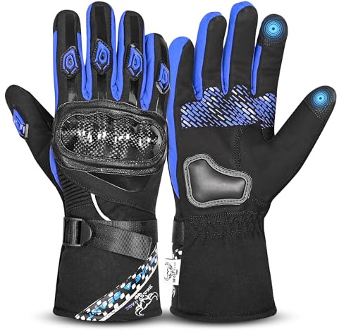 BEAST RAGE Guantes de Invierno para Motocicleta, Impermeables, Resistentes al Viento, térmicos, Guantes de Motocicleta para Hombres y Mujeres, Guantes cálidos para Motocross, Carreras (Blue, X)