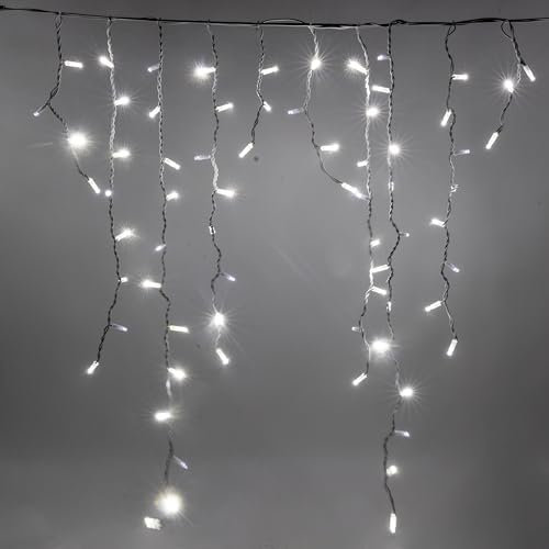Luccika Cascata di Stalattiti a LED, 4x1,2 Metri, 280 Maxi LED da 8mm, con Flash Ghiaccio, Illuminazione Natalizia Professionale per uso Esterno (Bianco Freddo, 4x1,2 Metri)