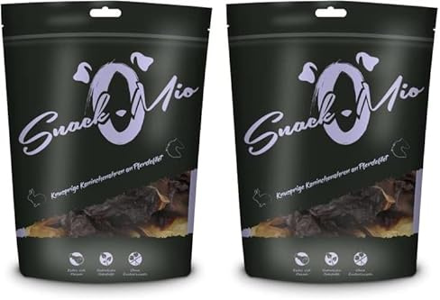 SnackOMio, Snack di qualità superiore per cani, croccanti orecchie di coniglio con filetto di cavallo, senza cereali, 1 confezione da 140 g