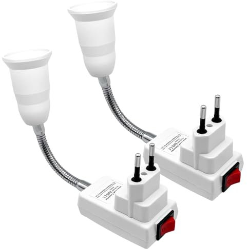 Giantdeer 2PCS E27 Fassung Steckdose,E27 Wandlampe mit Schalter,360° Verstellbare Schwanenhals Fassung,für Lampenfassung LED Beleuchtung,Leselampe Bett/Büro/Küche Wandleuchte（Keine Glühbirne）