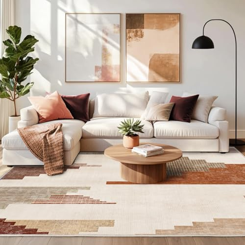 Chicnix Teppich Wohnzimmer Kurzflor, Schlafzimmerteppich Waschbar rutschfest Weich, Moderner Geometrisch Patchwork Teppich 140x200 für Schlafzimmer Kinderzimmer Büro Esszimmer, Braun Orange