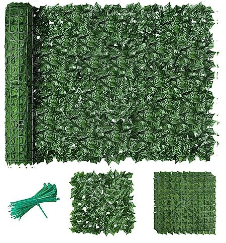 Rotolo di siepe artificiale per balcone, cortile, patio, siepe finta recinzione con fogliame per giardino schermante esterno per balcone, cortile, patio, verde, 0,5 x 1 m