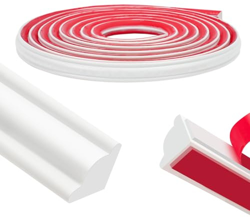 JSIWOTH Plinthe Souple Autoadhésive PVC, 2,5M Baguette de Finition Flexible - Moulure Adhésive pour Sol Stratifié, Mur, Plafond, Plan de Travail & Meuble, Peignable & DIY (12x9mm)