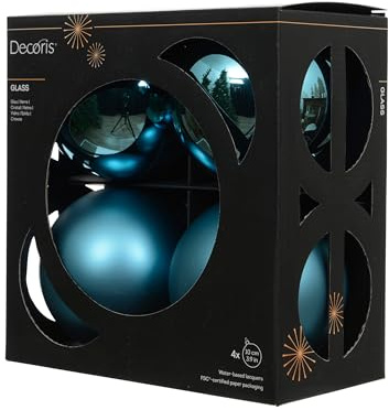 Kaemingk Weihnachtskugeln Glas 10cm 4 Stück - matt & glänzend - Große Christbaumkugeln Weihnachtsbaumkugeln für Weihnachten - Christbaumschmuck & Weihnachtsbaumschmuck - Folkloreblau