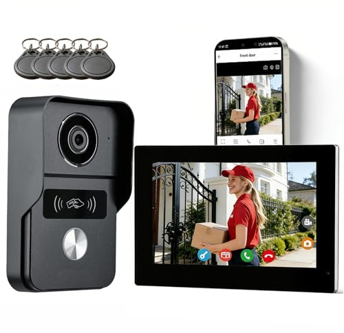 Honmidatek WALN Videocitofono connesso Smart, citofono con telecamera a 2 fili con monitor Touchscreen da 7 pollici, Audio bidirezionale, Sistema interfono con sblocco remoto, Wi-Fi 2.4G/5G,KW02-IP7B