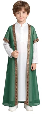 winying pojkar barn kaftan thobe set del muslimskt set show sommar | Ståkrage, långärmad kaftan, muslimska uppsättningar, cosplay, karneval, fest, danskläder, vardag eller andra tillfällen, jul