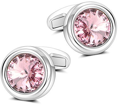Merit Ocean Manschettenknöpfe für Herren, Eleganten Stil Manschette Link Super glänzend Rosa Kristall Circular Cufflinks Hochzeit mit Geschenkbox für Männer, Trauzeugen