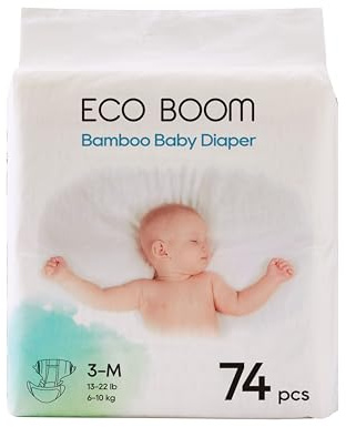 ECO BOOM Diapers, Viscose from Bamboo Diapers, Natural Soft Disposable Nappies for Infant, Size 3 Suitable for 13 to 22lb (Medium- 74 Count)
