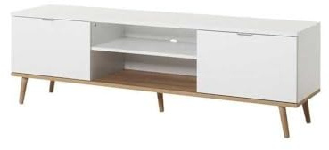 TV Lowboard - Unterteil Göteborg in matt weiß und Sonoma Eiche, Unterschrank mit Massivholz 160 x 51 cm