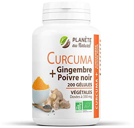 Curcuma, Gingembre et Poivre Noir Biologique 350 mg - 200 gélules végétales