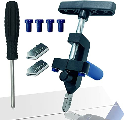 Glass Cutter Hand Tool, Manual Tile Cutter, 2 in 1 Glass Cutting Tool with Breaking Pliers, DIY Tool Kit, 3 Tungsten Steel Blades, 4 Tips, 1 Screwdriver, Black