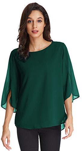 GRACE KARIN Femme Casual Blouse Haut Décontracté à Manches Trois-Quarts Col Rond Fluide Top Mode