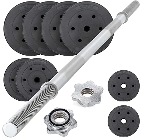MAXXIVA Langhantel-Set Kurzhantel-Set Zement 8 Gewichte 4x10kg 2x5kg 2x2 kg 60,5kg Sternverschluss (60.5)