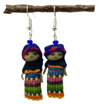 Worry Doll Earrings by Sam & Nala, Personal Worry Eater Doll from Guatemala, Completely Handmade from Guatemalan Fabric, Hypoallergenic, 1.5 Tall, Comfort and Peace for Everyone You Care About