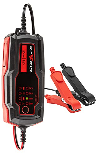 VoltForce 2A Battery Charger and Maintainer: Fully Automatic 12V Automotive Battery Charger for Cars, Motorcycle, ATVs, and More - Smart Battery Chargers VF-1007