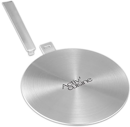 ACTIV CUISINE Adaptateur Induction Disque Plaque 20CM de Diffusion de Chaleur en acier inoxydable, avec inox poignée et Base séparables, Diffuseur à Induction Moka pour utiliser des Cafetières