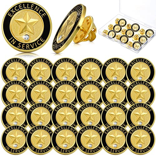 Dingion 24 Pcs Employee of The Month Lapel Pin 3/4 Inch Occupational Therapy Gifts OT Appreciation Award Gifts Bulk for Team, Staff Coworker Teacher Volunteer Recognition Pins(Excellence in Service)