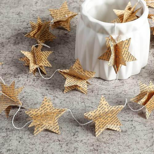 4 Pack Star Garland Recycled Books Vintage Pages Garland Newspaper Bunting Party Holiday Christmas Strand String Banner Wedding Decorate(Vintage)