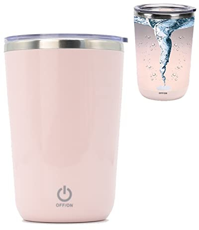 daasigwaa Rechargeable Self Stirring Mug - Magnetic Electric Auto Mixing Stainless Steel Cup for Office/Kitchen/Travel/Home Coffee/Tea/Hot Chocolate/Milk-350 ml/11.8 oz(Pink)