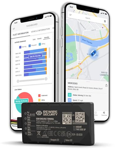 Rewire Security DB1-Lite 4G Vehicle GPS Tracker, Portable, Easy to Install | Real-Time Locator for Car & Van, Instant Alerts, Backup Battery & SIM Card Pre-Installed, Low-Cost Subscription