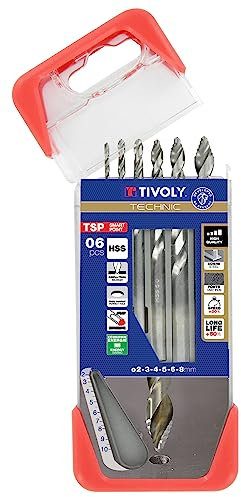 TIVOLY - Coffret 6 Forets Métal Haute Performance HSS Ø1 à 8mm - Perçage des Aciers les plus Courants - Perçages Nets et Agrandissement des Trous - Queue à 3 Méplats