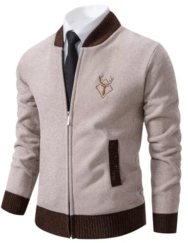 Shuanghao Hombre Chaqueta De Punto Jersey Cuello Alto Basic Cremallera Grueso Suave Forro Caliente Primavera otoño Invierno Man Slim Fit Sudadera JerséIs Sueltos Outwear Tops para Hombre L (Ciervo)