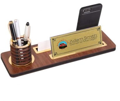 Personalisierte Luxus-Schreibtisch-Namensschild | Holz-Schreibtisch-Namensschild mit Stift und Kartenhalter, benutzerdefinierte Schreibtisch-Namensschild, Büro Zeichen, Schreibtisch Zeichen
