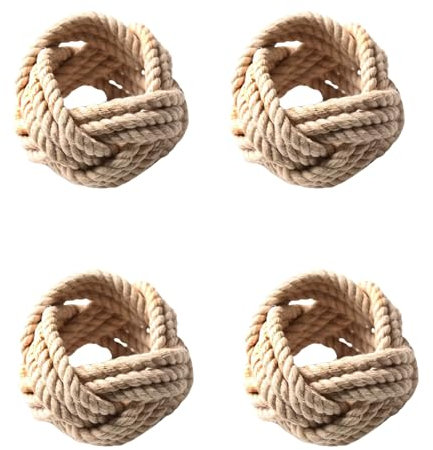 CosyAurora Jute-Seil Serviettenringe Rattan Geflochten, Handgewebte Natürliche Serviettenschlaufen, Tischdekoration für Dinnerpartys (Set mit 4 Stück)