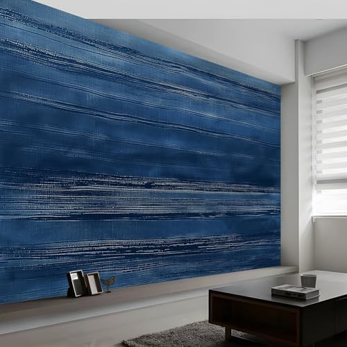 3D Wall Mural Abstract Art Wood Grain Print Photo Wallpaper, Navy Blue Non-Woven Wall Mural, Decoration Poster Picture Design Modern Mural 350 x 256 cm (WxH) for livingroom Kids Bedroom