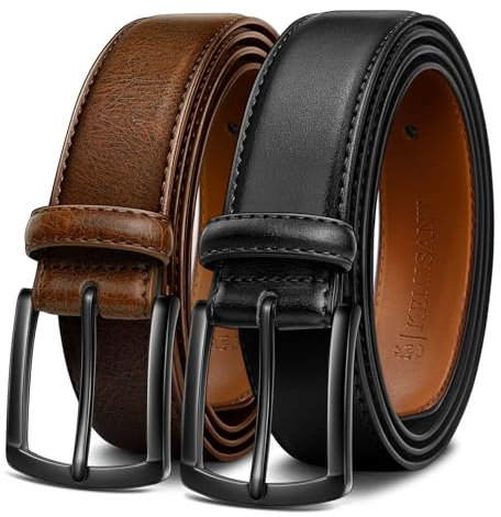 KEMISANT Gürtel Herren 2er, Ledergürtel Herren-gürtel für Jeans,34mm Breit Gürtel,Größe Fest(Schwarz/Tiefbraun,120cm/40-42 taille verstellbar)
