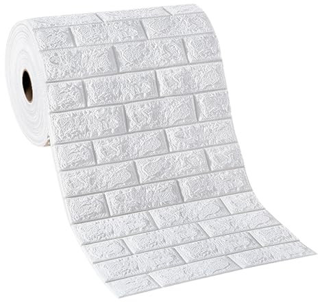 Tapete Selbstklebend, 3D Wandpaneele, Tapete Steinoptik, Paneele Wand, Steintapete Wandtapete Wohnzimmer, Wand Tapeten für Küche Schlafzimmer Wohnzimmer Bad (weiß, 50cm*5M)