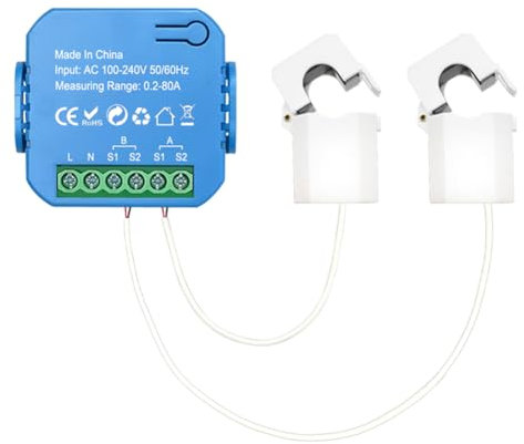 CosyCaya Tuya Smart Compteur d'énergie WiFi 2 voies bidirectionnelle 1/2 canaux avec pince App Moniteur énergie solaire produite et consommée 2CT