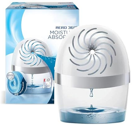 M&H 360° Moisture Absorber Device with Refill Tab 450g, Ultra-Absorbent Dehumidifier for Rooms Up to 20m², Prevents Condensation, Mould & Musty Smells, Recyclable & Refillable Damp Absorber