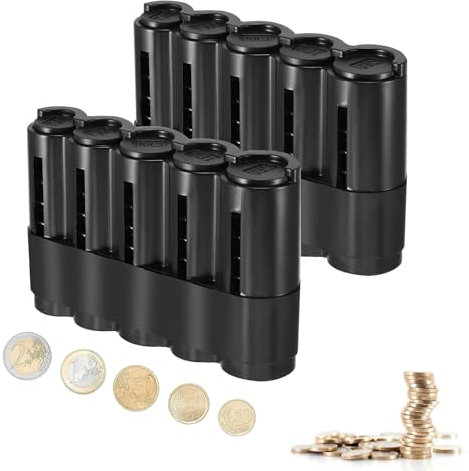 UMLIPOT 2 Stück Münzspender, Münzsortierer,Münzhalter Auto, Münzboxen in schwarzer,Euro Münzsortierer, für Taxi Driver Bar Restaurant